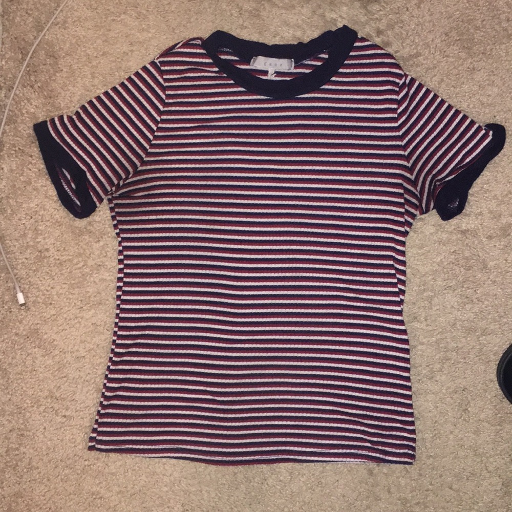 A gaze shirt , red white and navy blue
